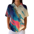 thumbnail image 3 of Womens Polo Shirts Summer Waffle Vintage Texture Abstract Oil Painting Print Golf Polos Short Sleeve Button Down Collar Trendy Blouse Light Blue S, 3 of 6
