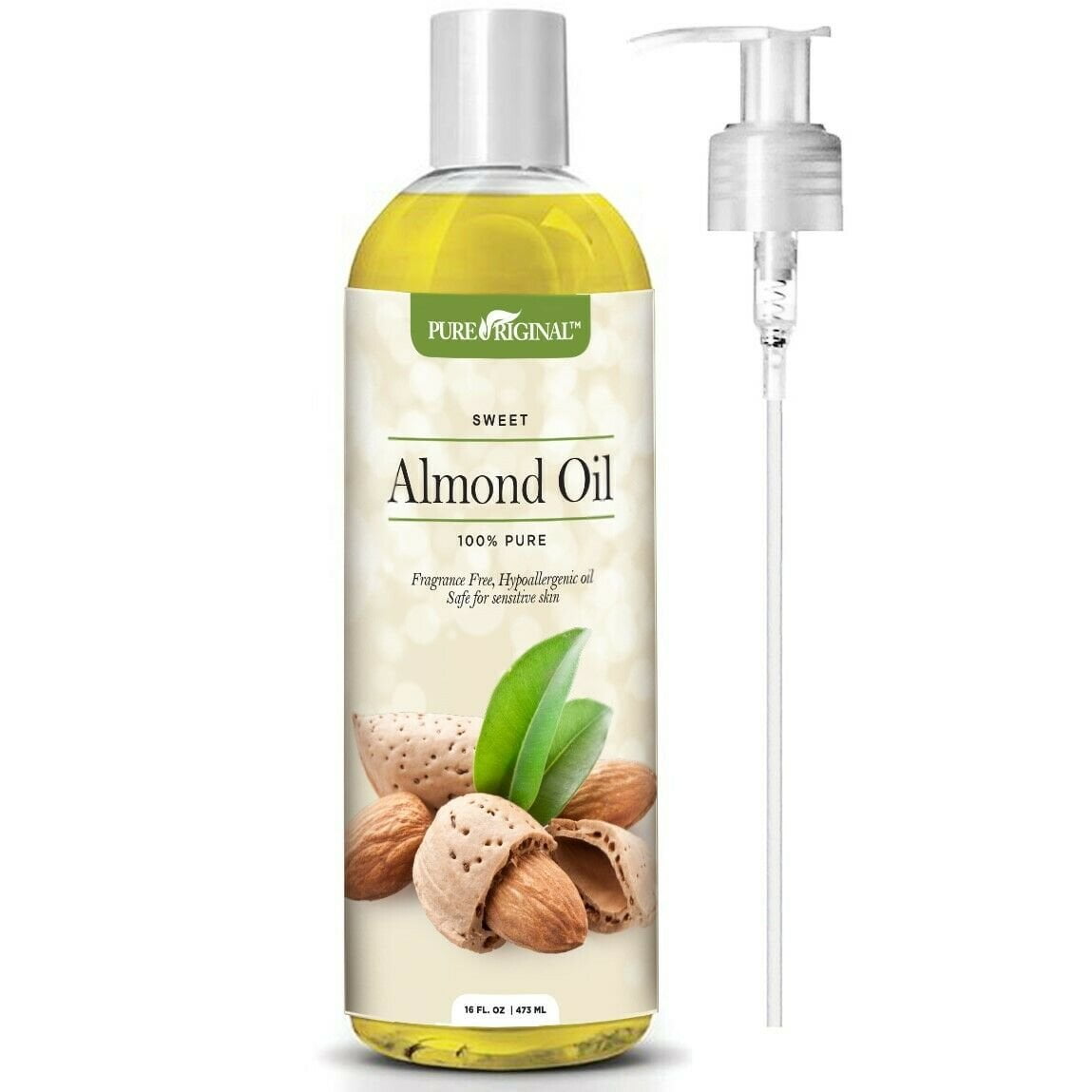 Pure Original Sweet Almond Oil 16 oz. w/ PumpMoisturizes Face, Hair