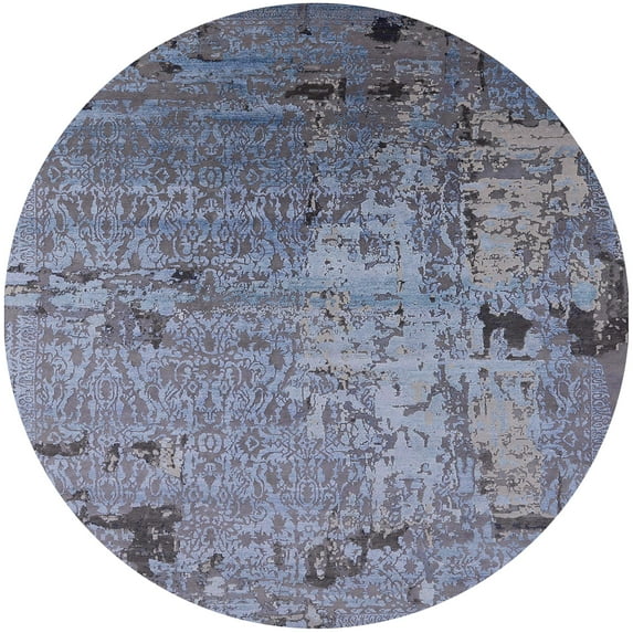Ahgly Company Machine Washable Indoor Round Industrial Modern Columbia Blue Area Rugs, 4' Round