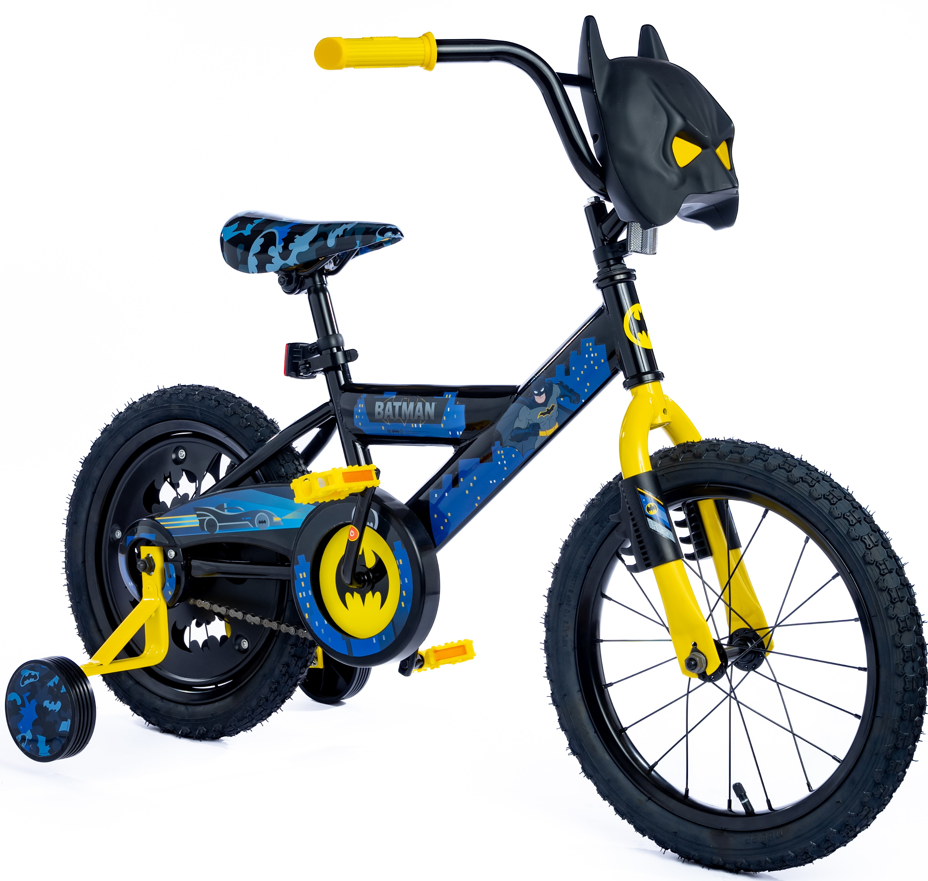 16 inch Batman Kid's Bike includes Mask with Glowing Eyes for kids ages 4 to 7 years old
