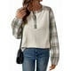 thumbnail image 1 of Sudadera Henley para Mujer, Informal, de Larga y Cuello Henley, 65% Algodón, con Diseño de Cuadros y Patchwork. Color Albaricoque Arroz M, 1 of 10