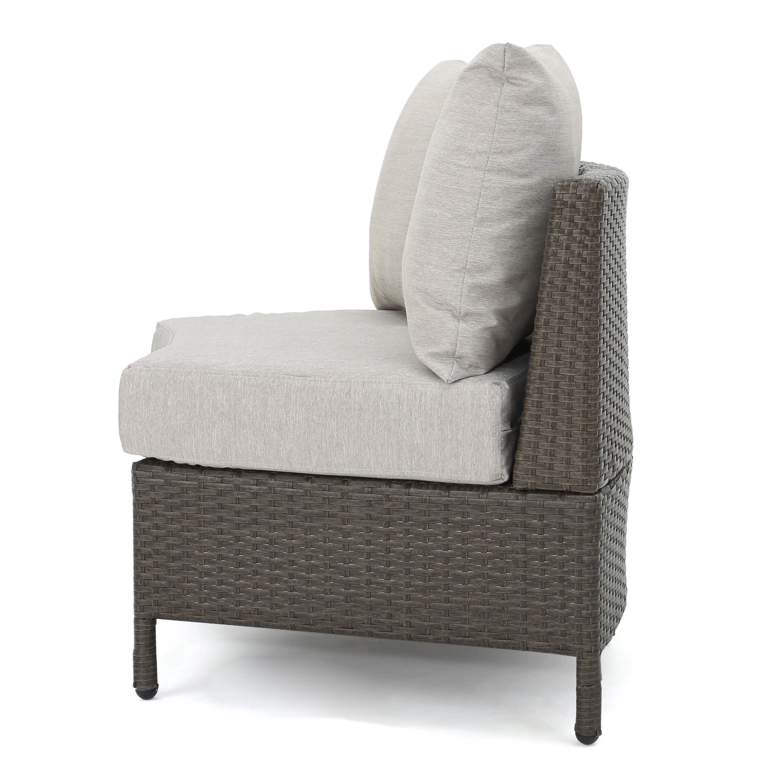 Adelina Wicker Outdoor Curved Loveseat Sectional with Cushions, Brown and Ceramic Gray
