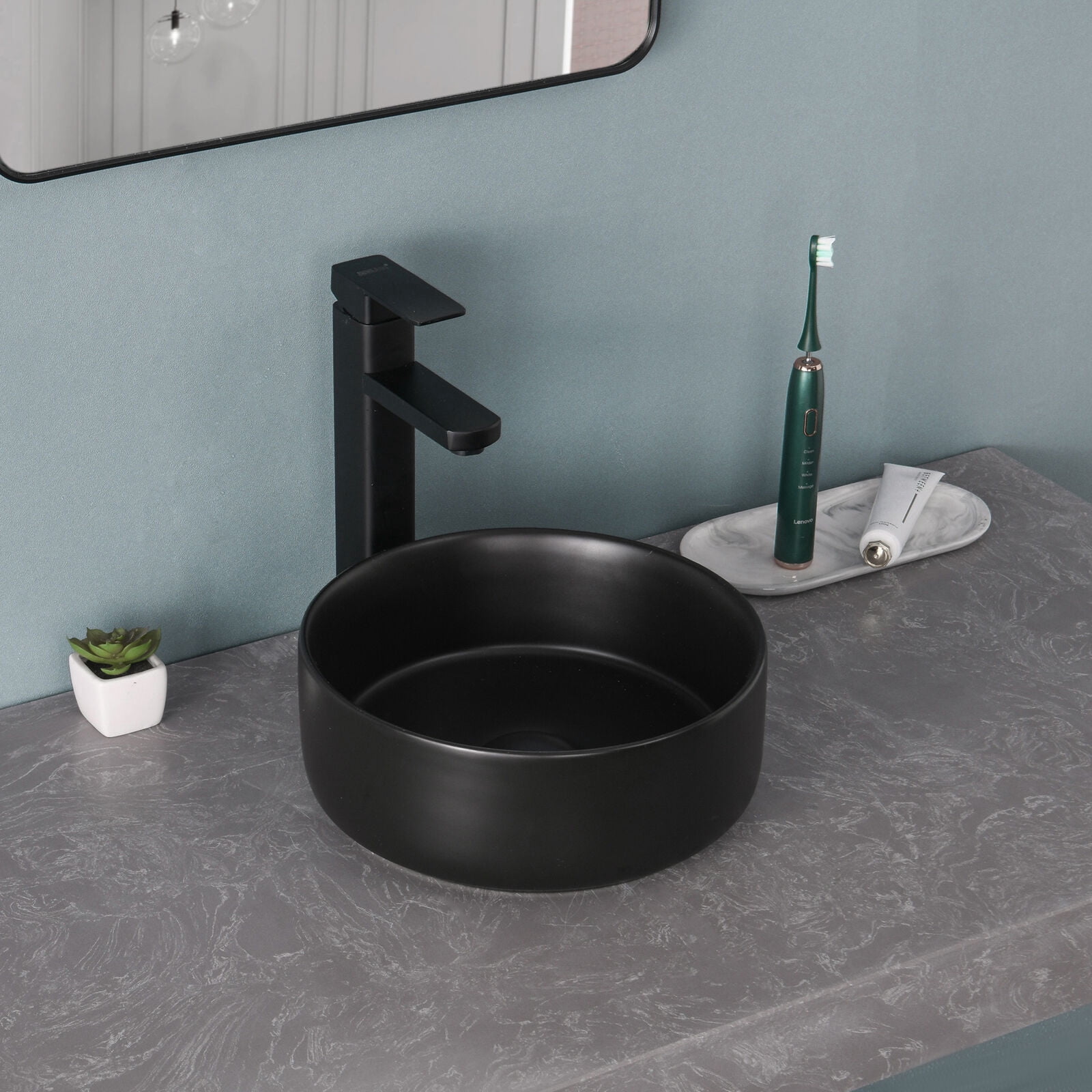 12" Matte Black Basin with Pop Up Drain Round Counter Top Vessel Bathroom Sinks