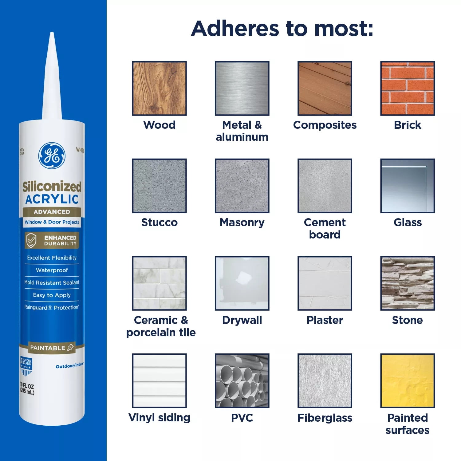 (2 pack) GE Siliconized Acrylic Advanced Sealant Window & Door, Pack of 1, Clear 10 fl oz Cartridge