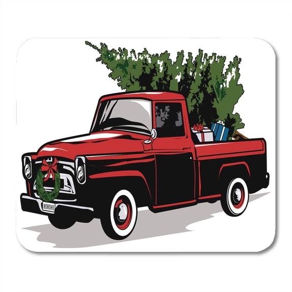 KDAGR Red Christmas Holiday Truck Tree Vintage Old Pickup 1950 Mousepad Mouse Pad Mouse Mat 9x10 inch