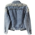 thumbnail image 4 of Women'S Jean Jacket Embroidered Rivet Pearl Short Denim Jacket Coat Blue S, 4 of 7