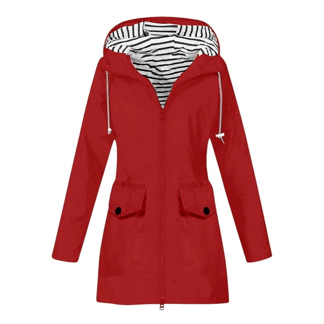 Duoif Veste de Pluie pour Femme, Coupe-Vent d'Automne et d'Hiver pour l'Extérieur, Veste de Randonnée, Manteau de Pluie Léger, Vestes pour Femme Rouge P