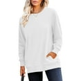 thumbnail image 6 of Crewneck Sweatshirts for Women No Hood Fall Casual Long Sleeve Pullover Tops Loose Sweatshirt with Pocket White L, 6 of 7