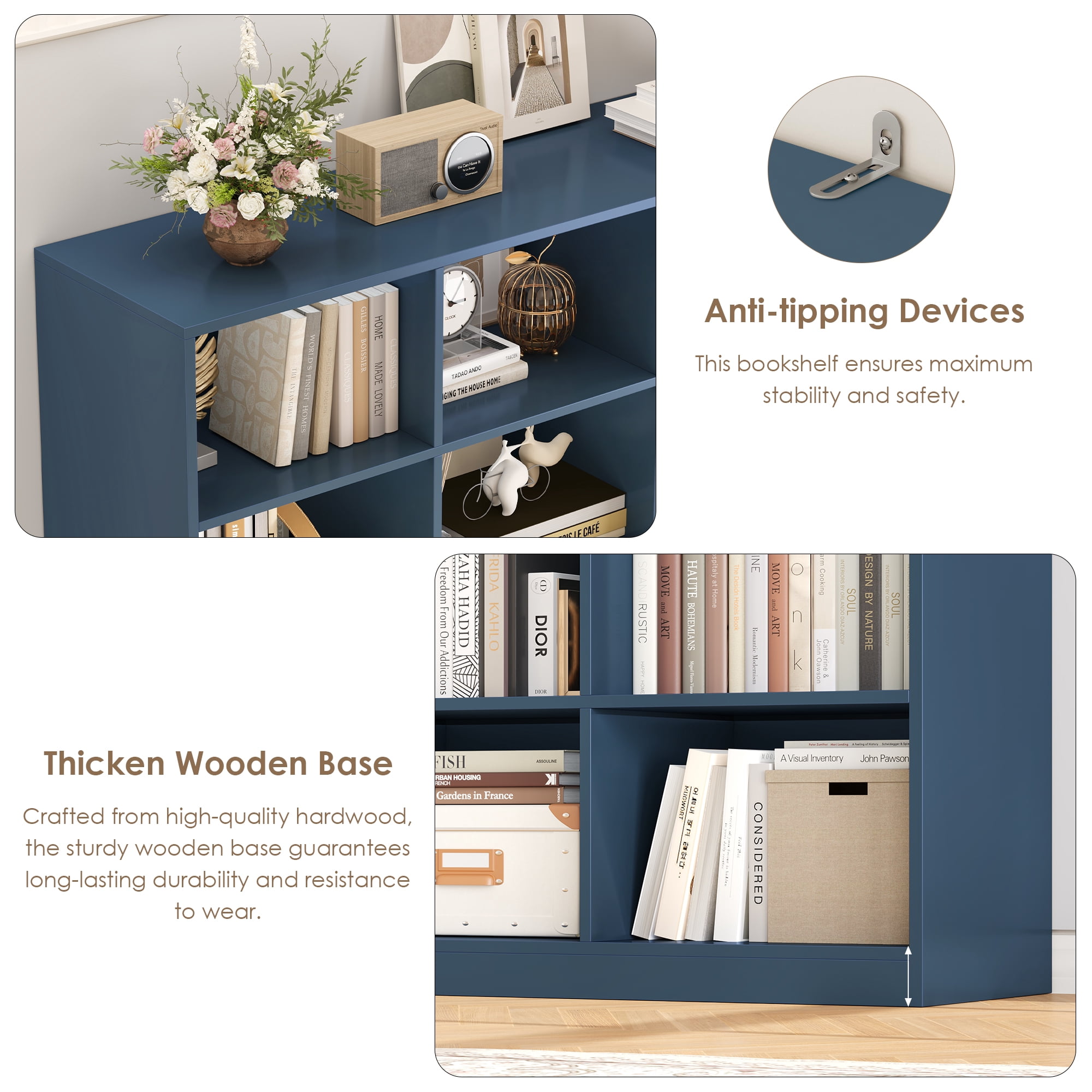 Hiphuta 21-Cube Bookcase, 86"H Tall Wooden Bookshelves for Bedroom, Living Room and Office, Freestanding Display Shelves Cube Organizer, Blue