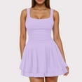 thumbnail image 2 of GEWSEY Womens Square Neck Party Dress Ruffle Hem Ruched Waist Short Mini Dresses Light Purple, XL, 2 of 6