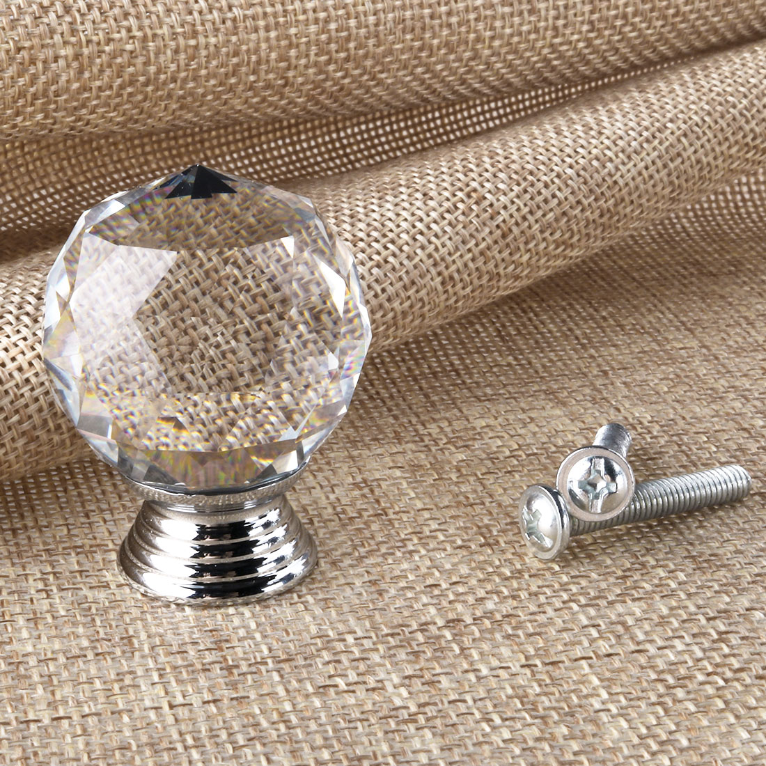 Unique Bargains 1.18" Crystal Glass Cabinet Knob Polished Chrome