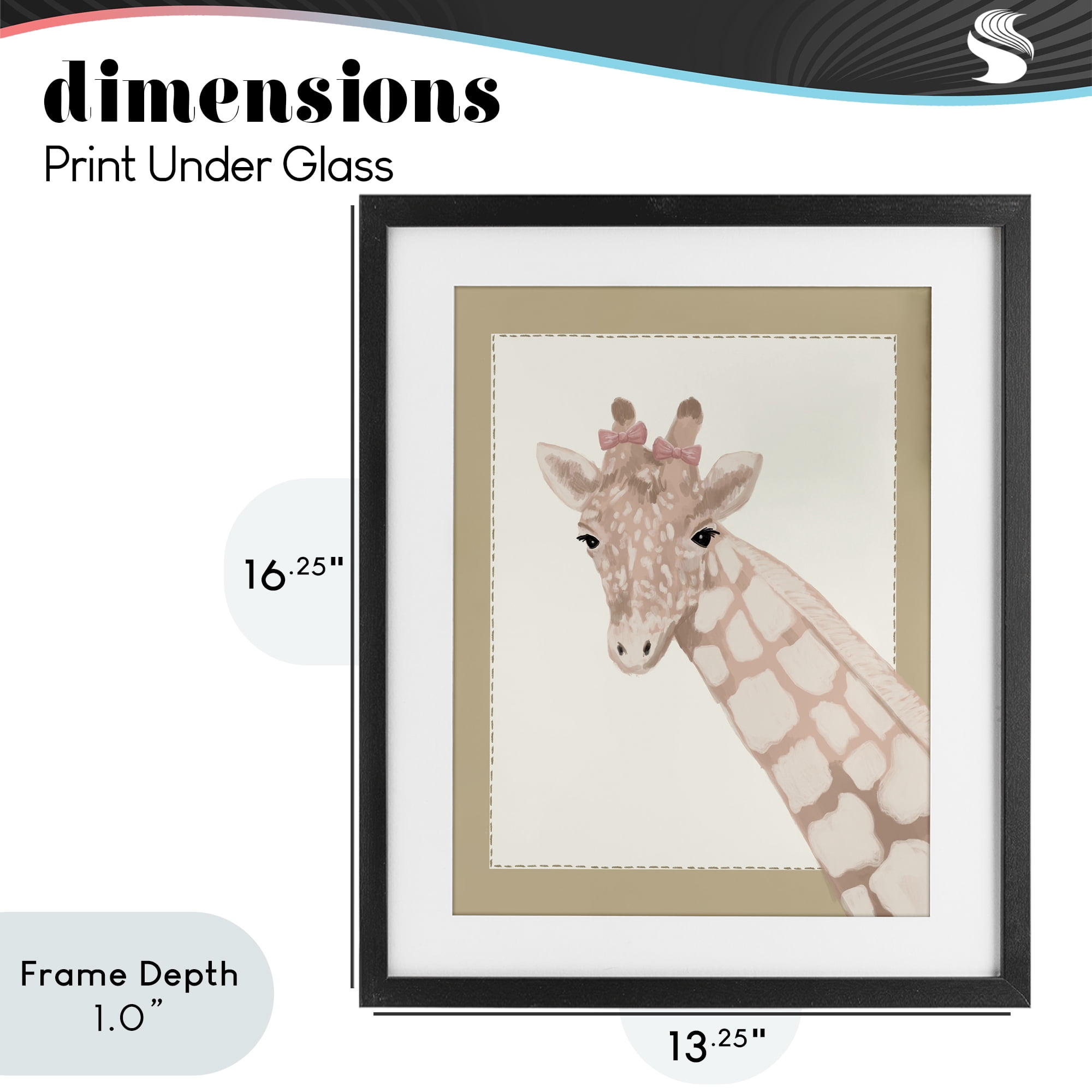 Stupell Industries Sweet Giraffe with Bows Black Framed Print Under Glass, design by Sadie Harper