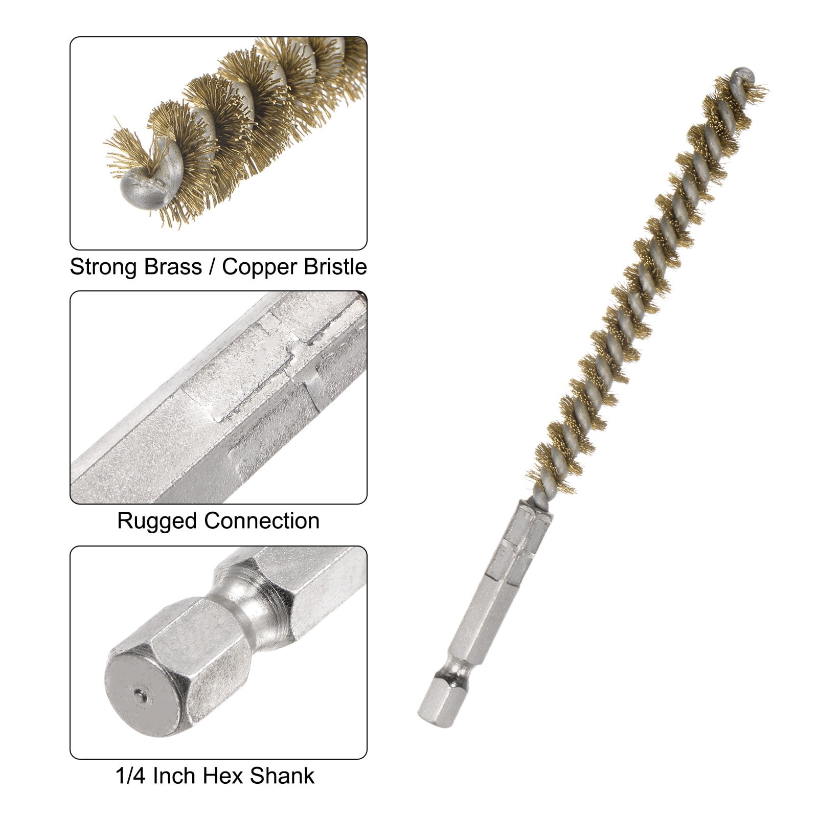 Uxcell 10Pcs Brass Bore Brush 8mm Dia 4.5" Long Cleaning Twisted Wire Brush for Tubes and Bearings