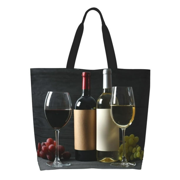 Disketp Two Bottles Of Red And White Wine Bolsa Tote Estampada para Mujer, Bolso de Hombro y de Mano para Compras y Viajes