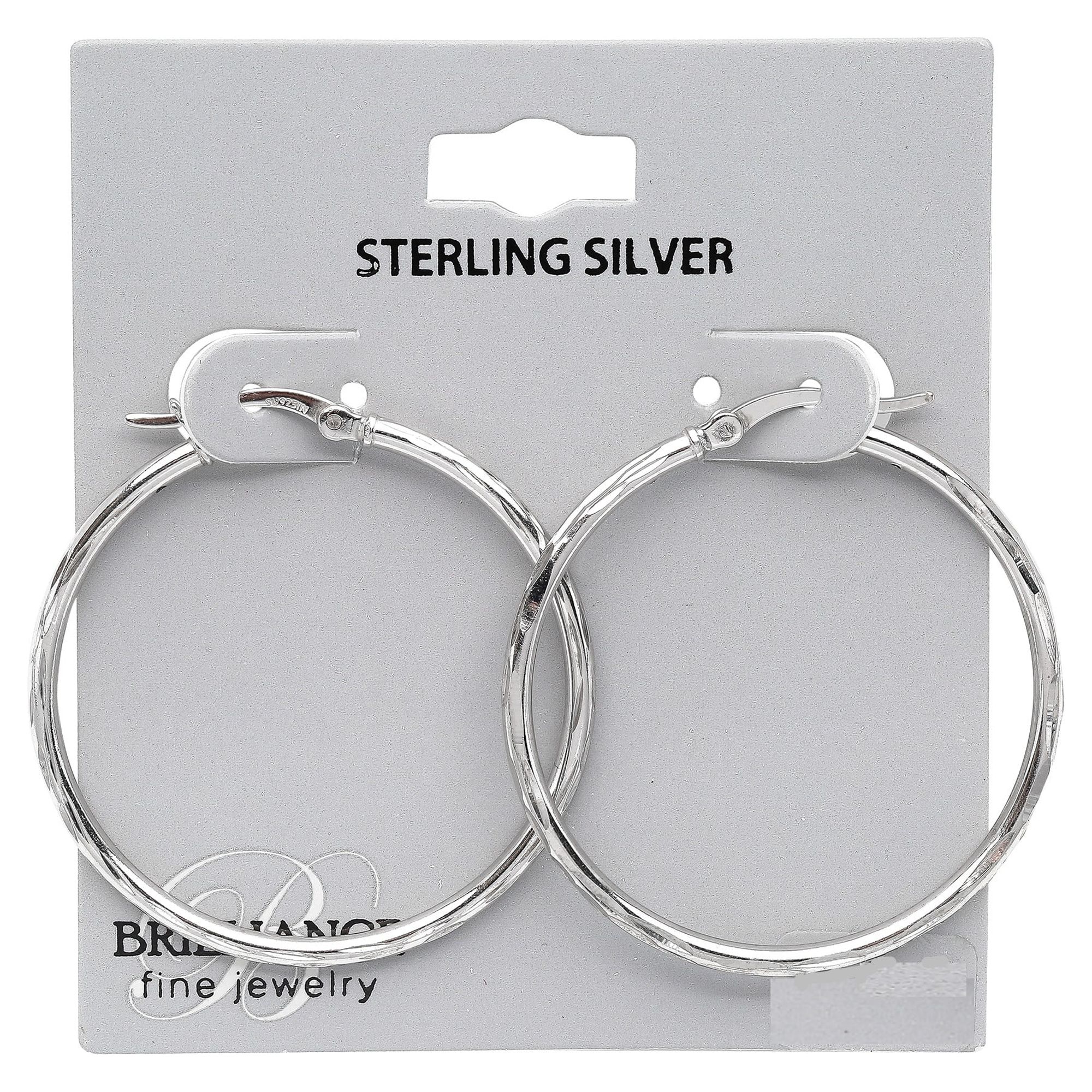 Brilliance Fine Jewelry Diamond Cut Hoop Earrings in Sterling Silver 35MM