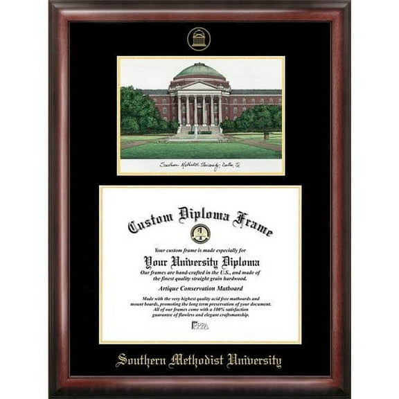 Southern Methodist University 8.5" x 11" Gold Embossed Diploma Frame with Campus Images Lithograph