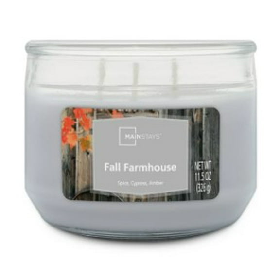 Mainstays 3-Wick Glass Jar Candle, Fall Farmhouse, Gray, 11.5 oz