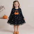 thumbnail image 2 of AWZXDE Girls Halloween A‑Line Dress Cute Fall Dresses For Girl Long Sleeve Pumpkin Embroidery Dress Black - 5-6 Years, 2 of 7