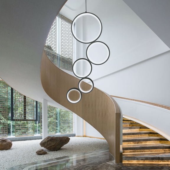 Modern 5 Rings LED Chandelier, Dimmable LED Chandelier with Remote Control