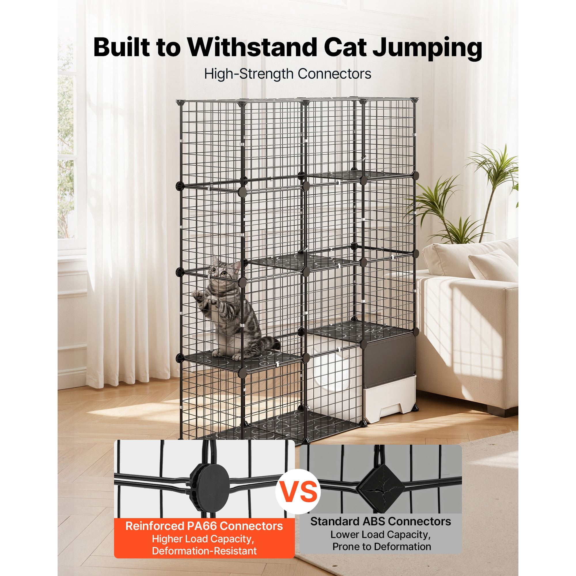 Cat Cage 4-Tier 40.98"x13.98"x55" DIY Cat Playpen with Litter Box, Indoor Enclosure Detachable Metal Wire Kennel Crate, Large Exercise Place for 1-2 Cats, Kittens, Ferret, Small Animals, Black