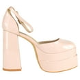 thumbnail image 3 of Forever Shoes Women Extra High Block Heels Platform Round Closed Toe Exotic Dancer Pumps Ankle Strap TWICE-13 Beige Nude Patent 5.5, 3 of 3