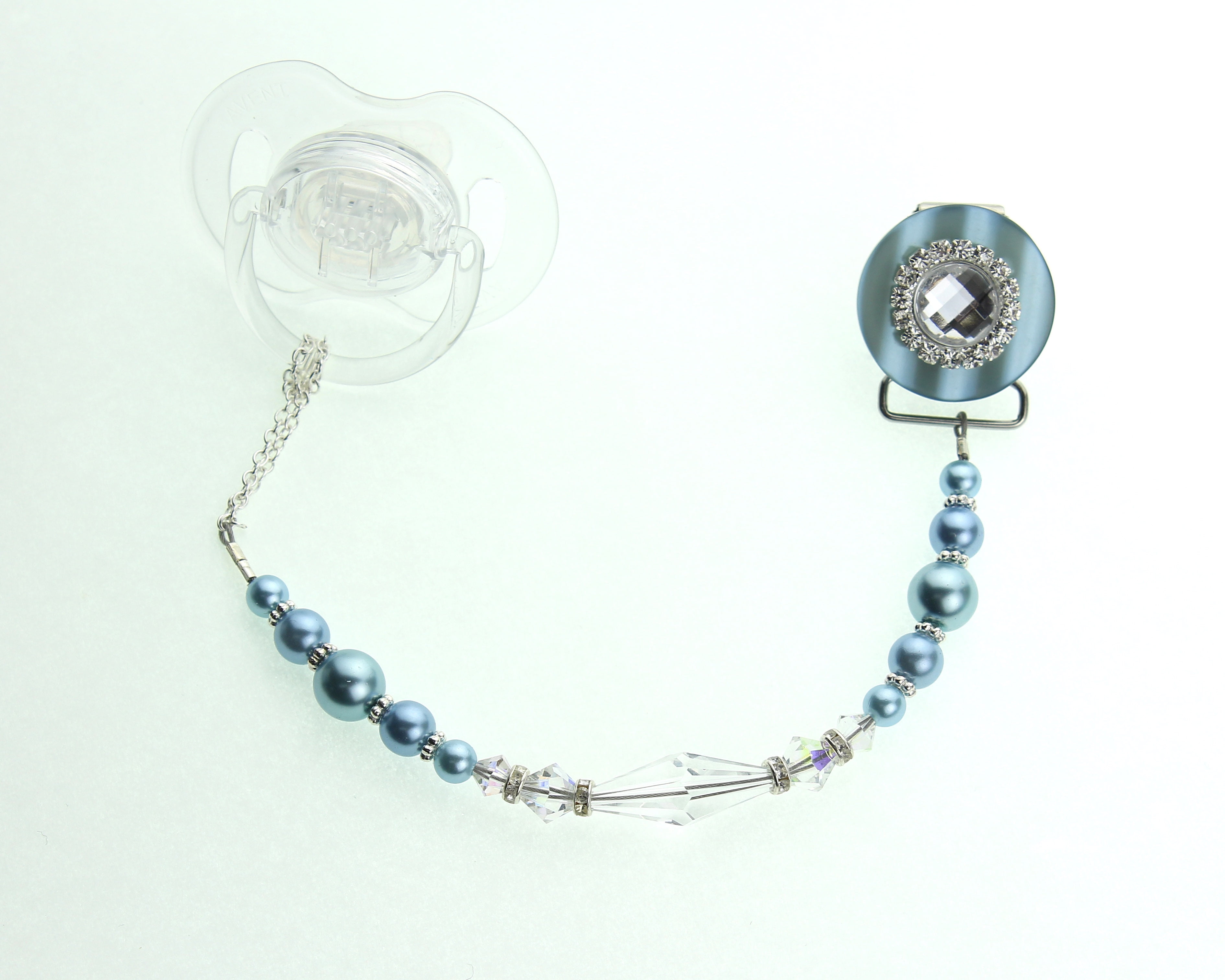 Blingy Swarovski Crystal and Pearl Pacifier Clip