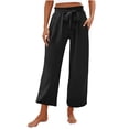 thumbnail image 1 of RXIRUCGD Women's Fashionable Solid Color Tie Elastic Waist Pocket Wide Leg Pants, Black, Size: M, 1 of 1