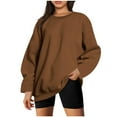 thumbnail image 2 of Jinhomg Oversized Solid Sweatshirt for Women Loose Comfy Long Sleeve Pullover Tops Dressy Causal Crew Neck Holiday Blouse Fall Winter Thermal Sweatshirts Brown M, 2 of 6