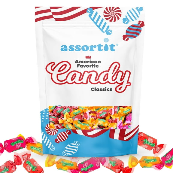 Mamba Fruit Chews Candy, 130-Piece 2 Lbs Assorted Fruit Snacks