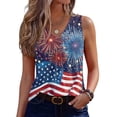 thumbnail image 2 of 250th Anniversary Tank Top for Women 1776-2026 - Patriotic Geometric USA Flag V-Neck Sleeveless Tee - Casual Loose Fit Graphic Top for Independence Day Party Dark Blue S, 2 of 6