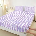 thumbnail image 3 of Feelyou Bowknot Ribbon Queen Sheet Sets, Purple Stripes Lines Bed Set, 4-Piece, 3 of 7