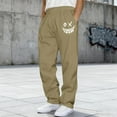 thumbnail image 2 of UVEASISHA Men's Fleece Sweatpants Smiley Face Print Sweat Pants Open Bottom Casual Joggers Elastic Waist Drawstring Athletic Trousers with Pockets Beige L, 2 of 9