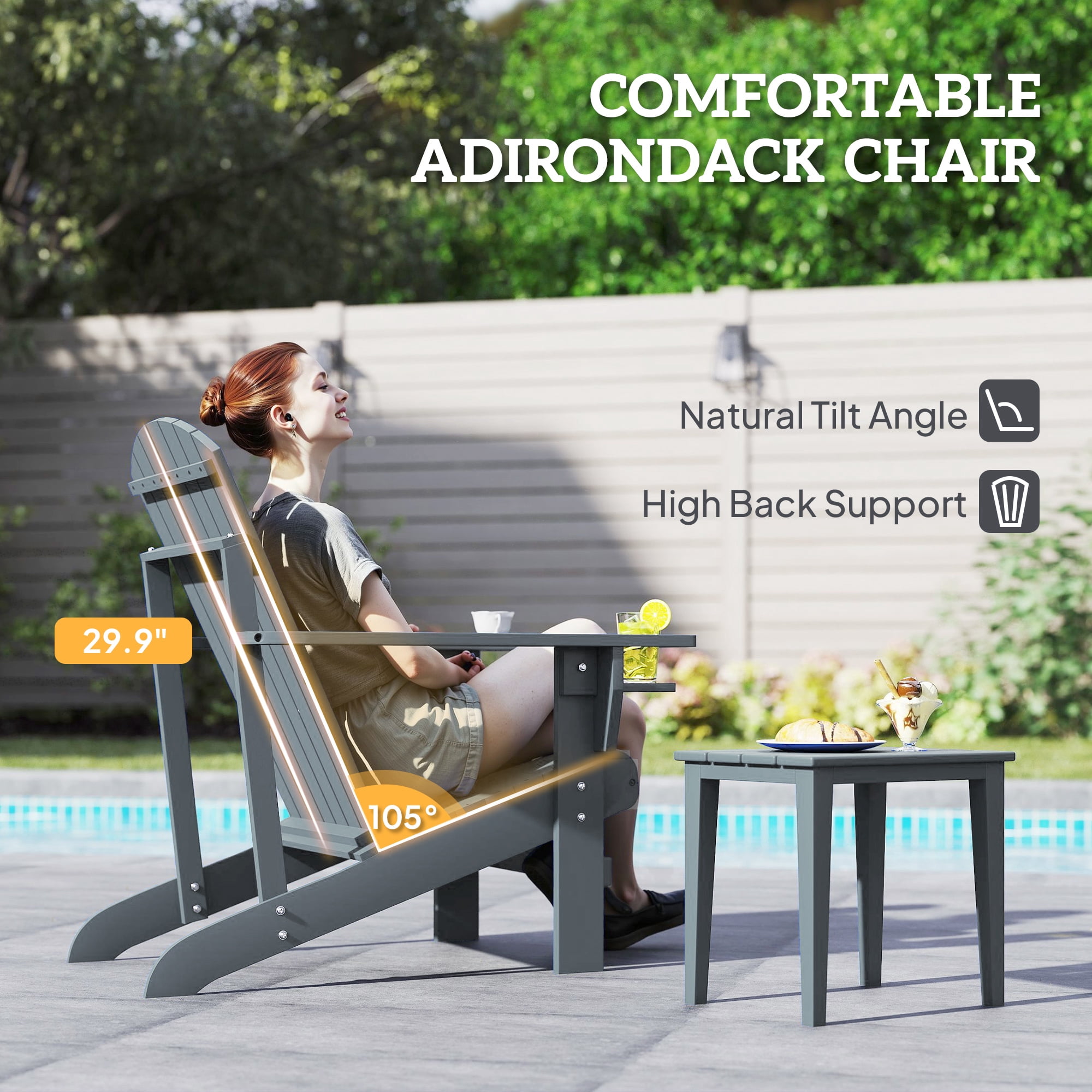 Outsunny Oversized Adirondack Chair, Outdoor Fire Pit and Porch Seating, Classic Log Lounge w/ Built-in Cupholder for Patio, Garden, Lawn, Dark Gray