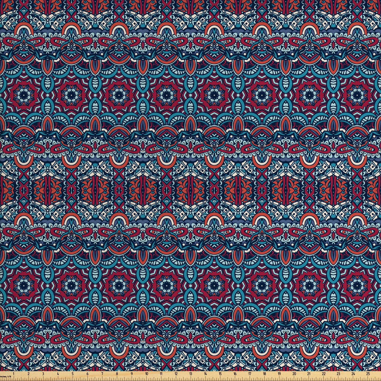 Ethnic Fabric by The Yard, Colorful Composition with Triangles and