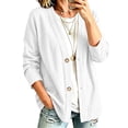thumbnail image 2 of Dwellite Cotton Linen Cardigan for Women Lightweight V Neck Classic Button Front Breathable Stretch Relaxed Fit Casual White S, 2 of 6