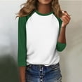 thumbnail image 6 of RPVATI Women's 3/4 Sleeve Tops Raglan Contrast Crewneck Summer Shirts Three Quarter Length Color Block Loose Fit Casual Blouses Fashion T-Shirts Green XL, 6 of 7