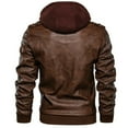 thumbnail image 5 of IYTR Mens Jackets Solid Color Long Sleeve Jacket Zipper Hooded Neck Slim Hooded Leather Jacket with Pocket Brown XXXL, 5 of 6