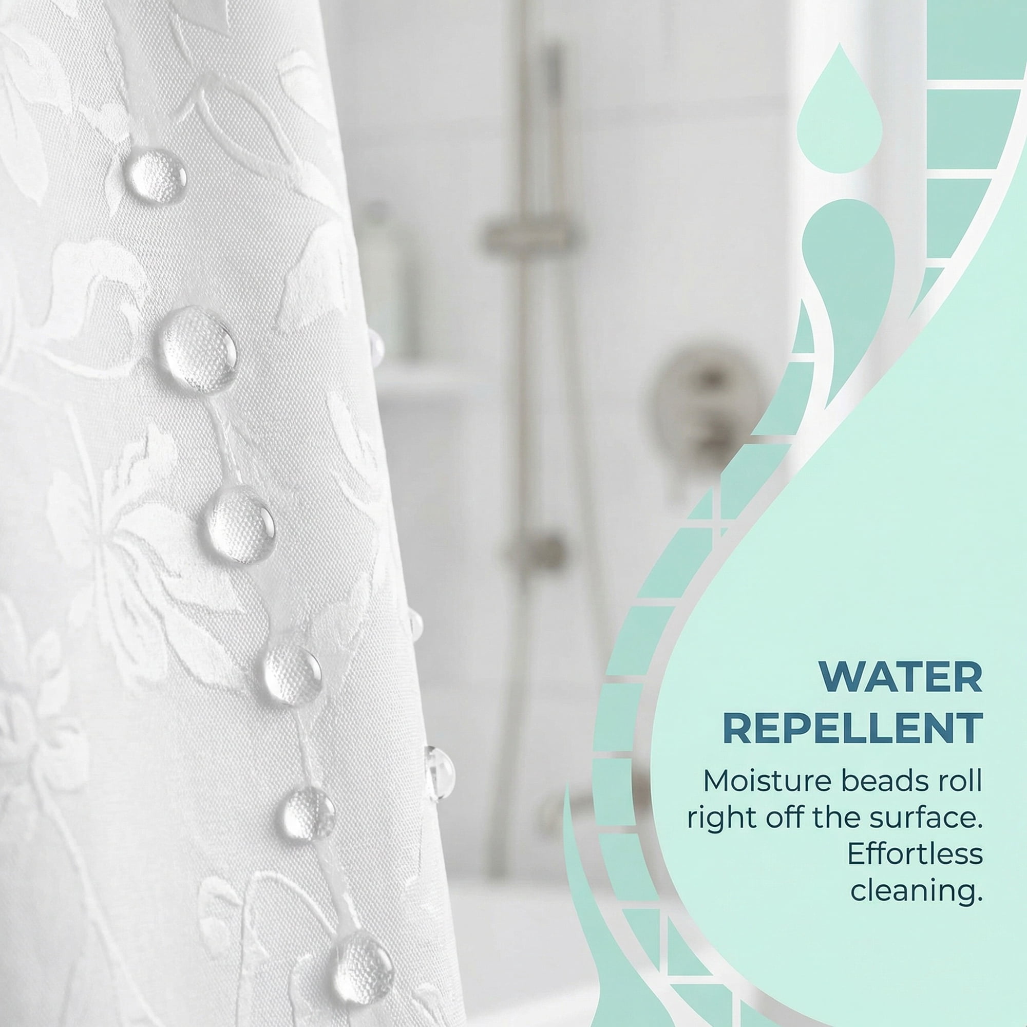 Unique Bargains Clear Shower Curtain Sets with 12 Hooks White Floral 71"W x 71"L