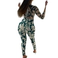 thumbnail image 3 of KOMOO Women Long Sleeve Bodysuit Printed Mesh Yarn Stitching Halter Tie-up Tight Jumpsuit, 3 of 8
