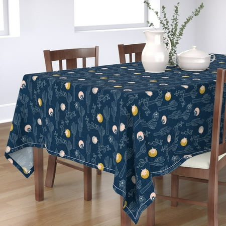 

Cotton Sateen Tablecloth 70 x 90 - Indigo Cactus Desert Southwest Pear Succulent Nouveau Bohemian Print Custom Table Linens by Spoonflower
