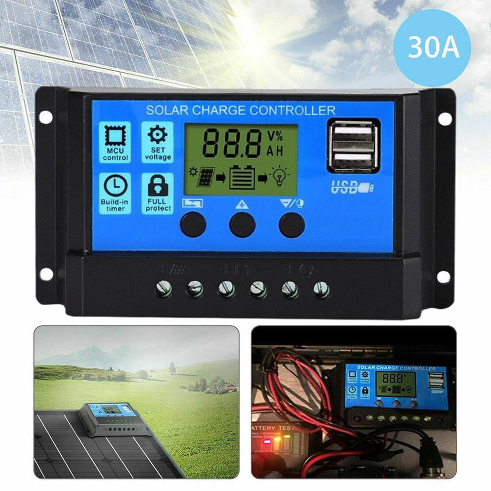 Solar Panel 10/20/30A Battery Charge Controller LCD RegulatorS 12V/24V Dual new. I8D3