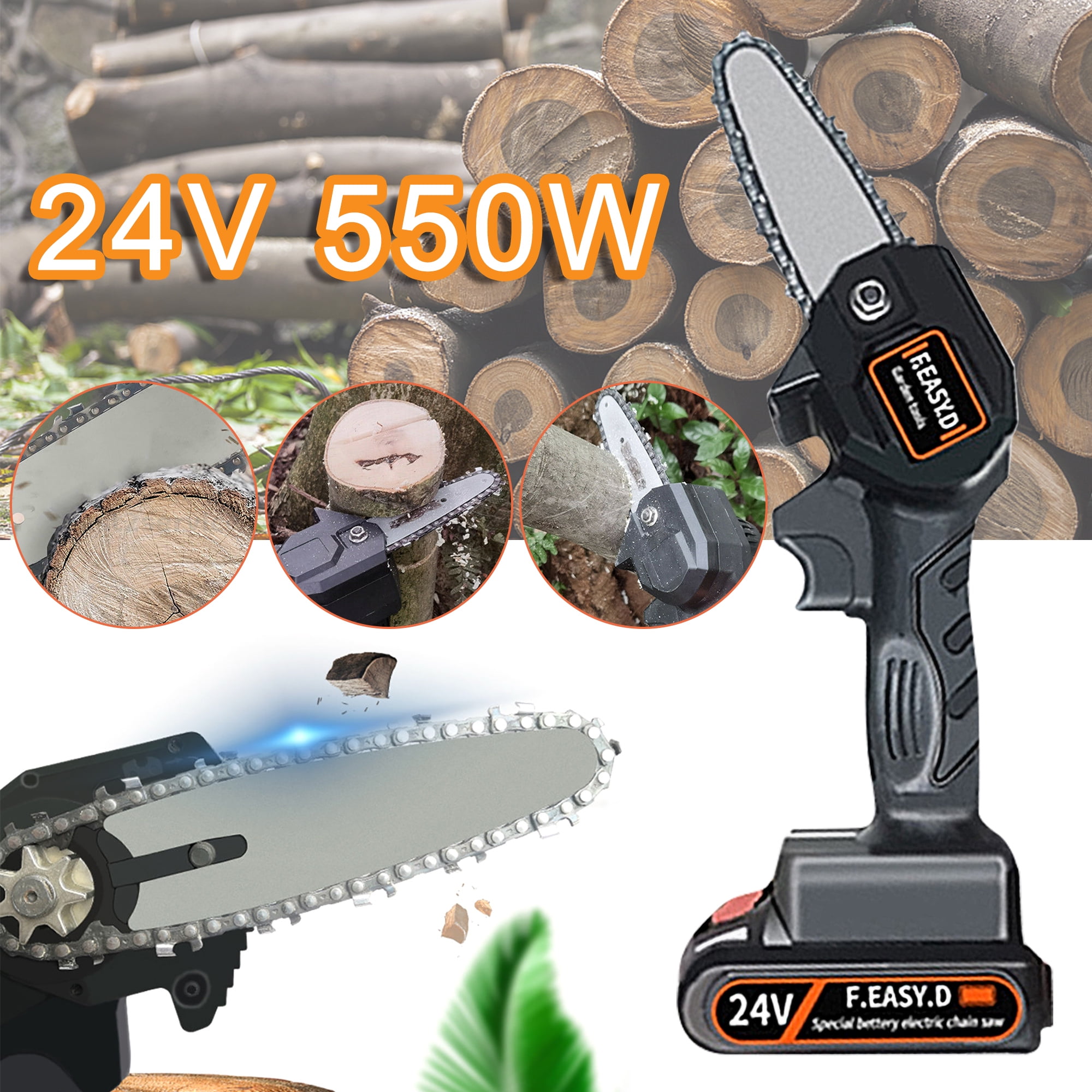 Mini Chainsaw Handheld Cordless Electric Chainsaw Battery Powered One-Hand Lightweight Pruning Shears Chainsaw for Tree Branches Courtyard Garden(Black)
