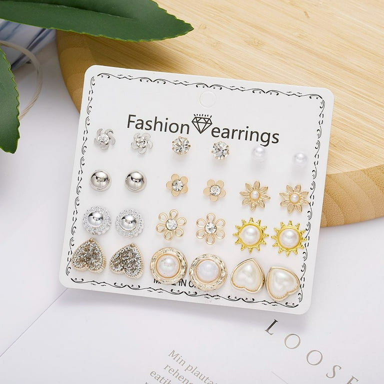 3 Pairs of Earrings Heart, Butterfly and Stud Gold 3 Pairs of Earrings Heart, Butterfly and Stud Gold