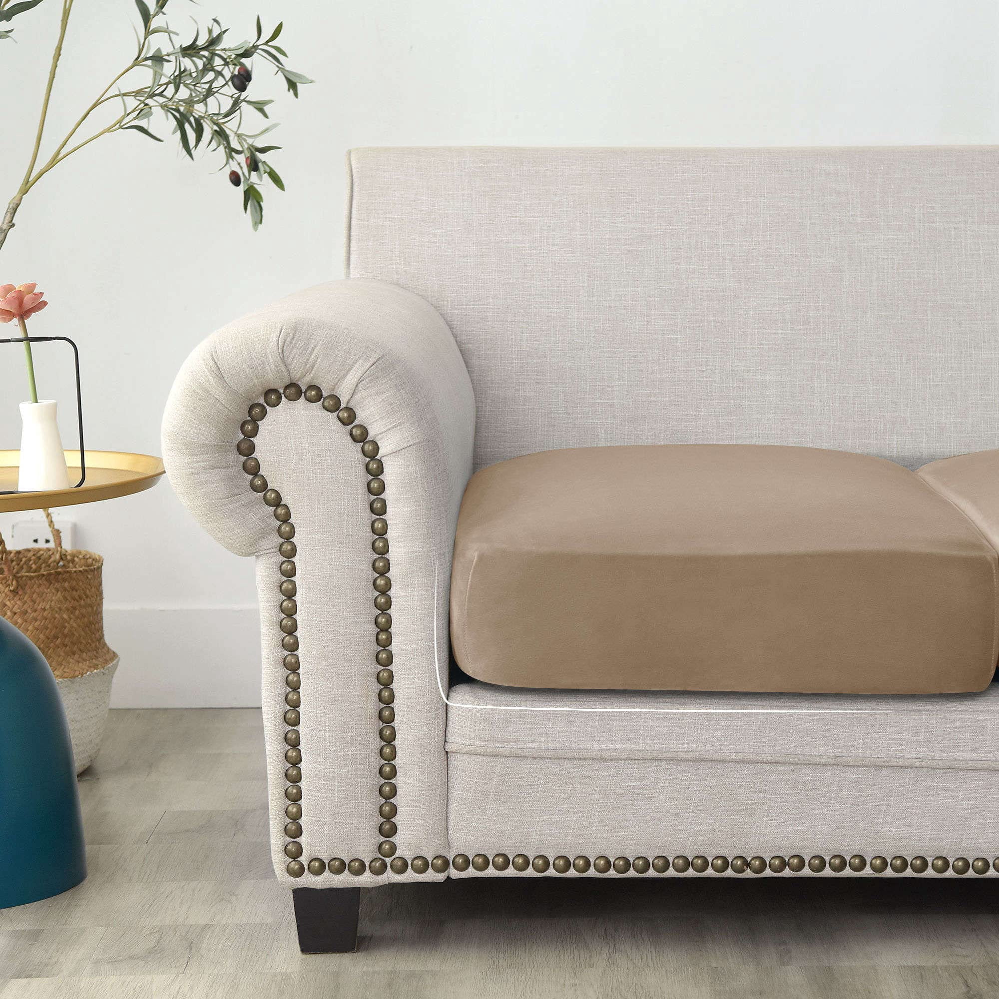 Velvet Sofa Seat Cushion Covers, Stretch Sofa Cushion Covers Elastic Couch Cushion Cover Sofa Seat Cover Removable Washable for Chair, Loveseat-Turquoise Blue-2 Piece