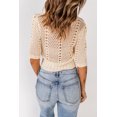thumbnail image 1 of ABPHQTO Top corto de punto calado con botones abiertos en el frente beige para mujer, 1 of 5