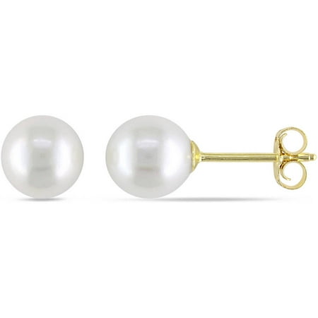 Miabella 5.5-6mm White Round Cultured Freshwater Pearl 14kt Yellow Gold Stud Earrings