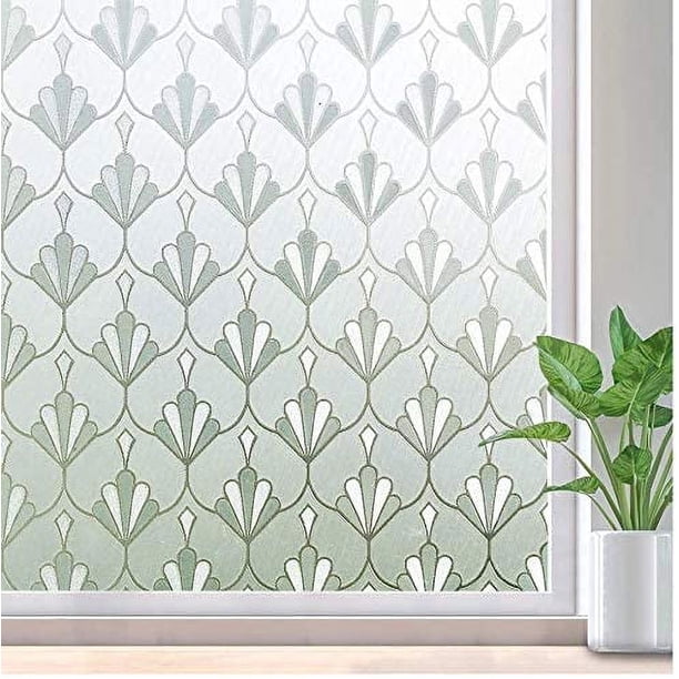 Película electrostática para ventanas, película para ventanas anti-miradas, patrón de flores opaco esmerilado reutilizable no adhesivo, oficina, hogar, baño, dormitorio, cocina, 40x300 cm