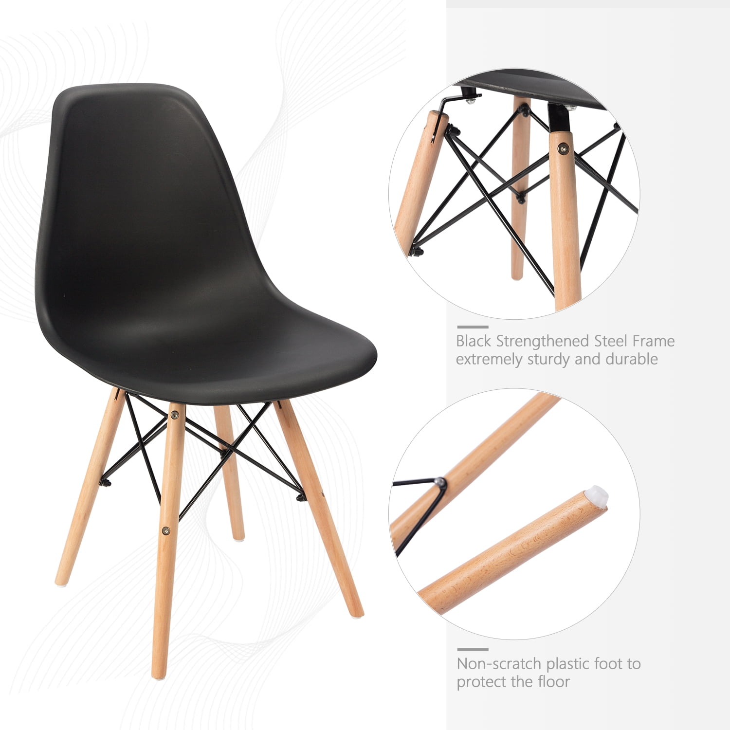 Lacoo Dining Chairs Pre Assembled Modern Style DSW Chair Classic Shell Armless Indoor Kitchen Dining Living Room Side Chairs Set of 4 (Black)