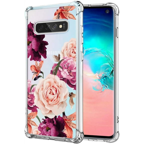 Galaxy S10 Case for Girls Women Clear with Flower Design Shockproof Bumper Protective Cute Floral Case for Samsung Galaxy S10 6.1 Inch Slim Fit Flexible Rubber Soft Cell Phone Back Cover Girly