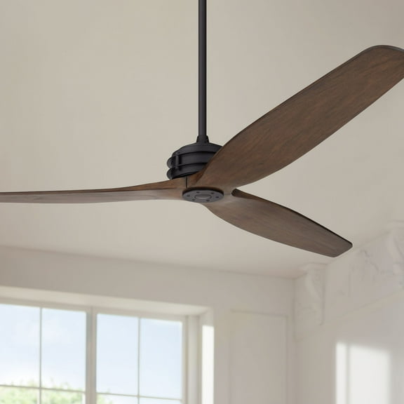 62" Casa Vieja Modern Industrial 3 Blade Indoor Outdoor Ceiling Fan with Remote Control Matte Black Dark Walnut Wood Damp Rated for Patio Exterior